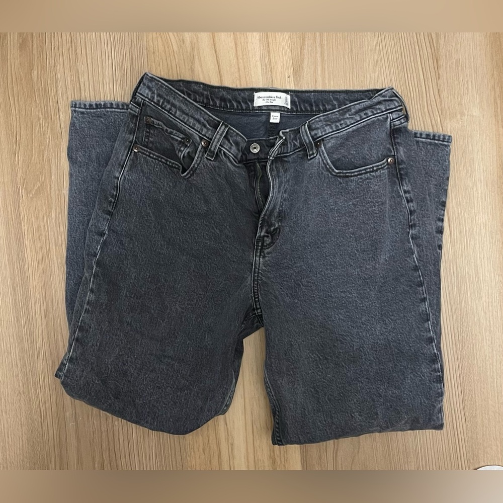 Women's Black Jeans- Abercrombie 90s Straight Mid Rise Curve Love Jean